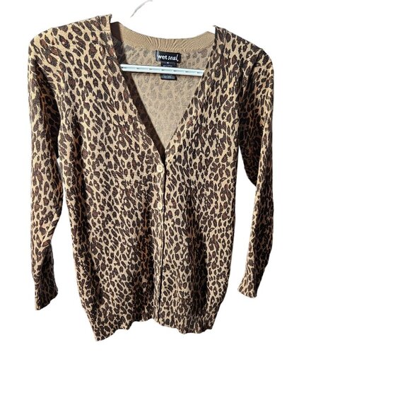 Leopard Print Cardigan Sweater Womens M By Wet Seal Cotton/Polyester - Picture 1 of 3